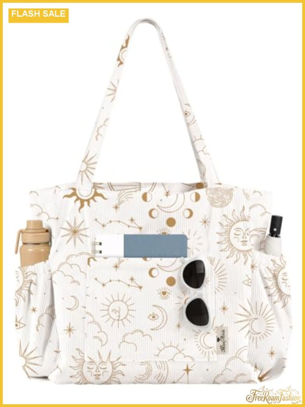 Large Corduroy Tote Bag with Zipper Multi-Pocket Work Tote